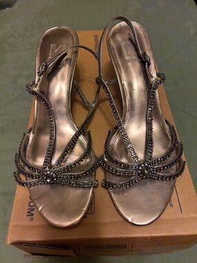 A. Marinelli Gunmetal Rhinestone Slingback Heels